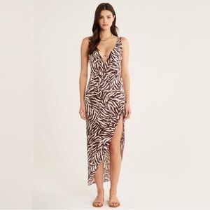 #48 Rumer NWT Cyrus Maxi Zebra Brown Print Underwire Wrap Maxi Midi
